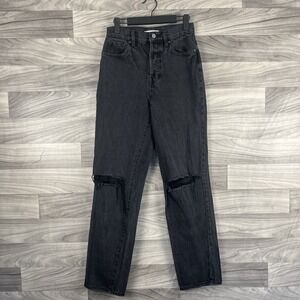 Pacsun Jeans Size 25 Black Denim High Rise Relaxed Straight Button Fly Dad Jean